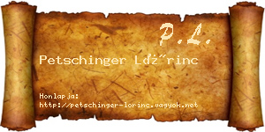 Petschinger Lőrinc névjegykártya